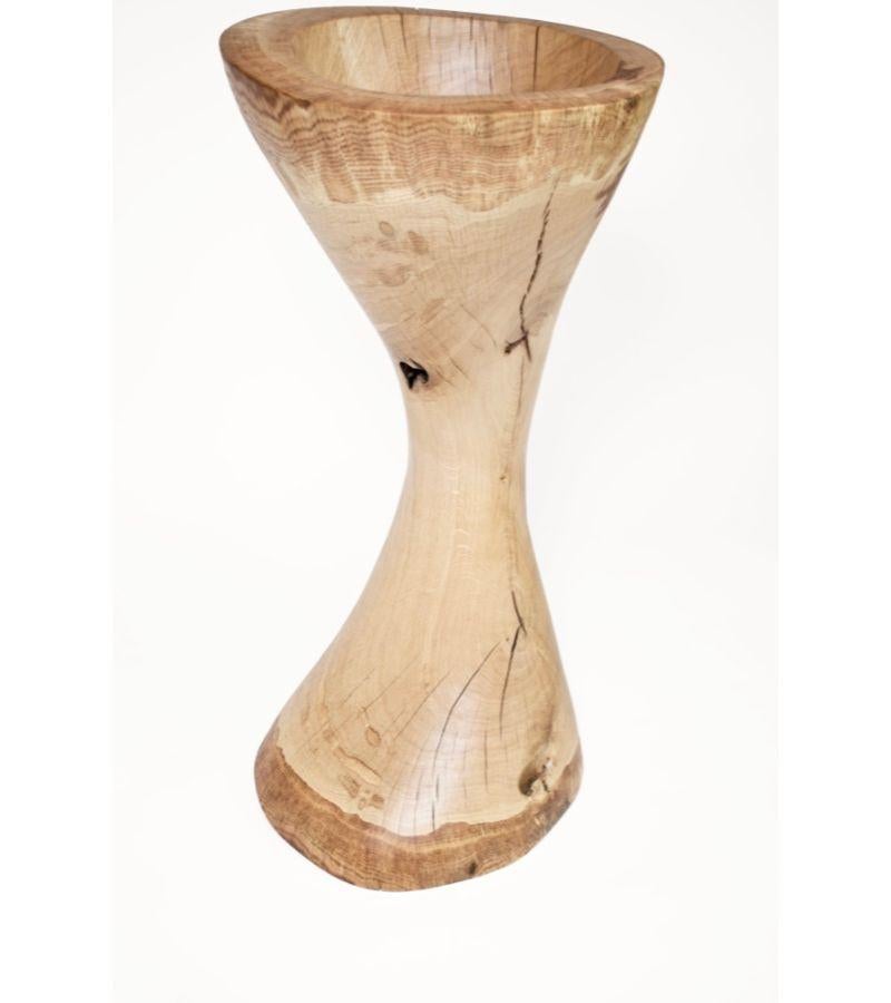 Oak Vessel 1325 by Jörg Pietschmann
Dimensions: D 30 x W 56 x H 117 cm 
Materials: Oak. 
Finish: Polished oil finish.


Carved out of from a curved oak trunk.
In Pietschmann’s sculptures, trees that for centuries were part of a landscape and