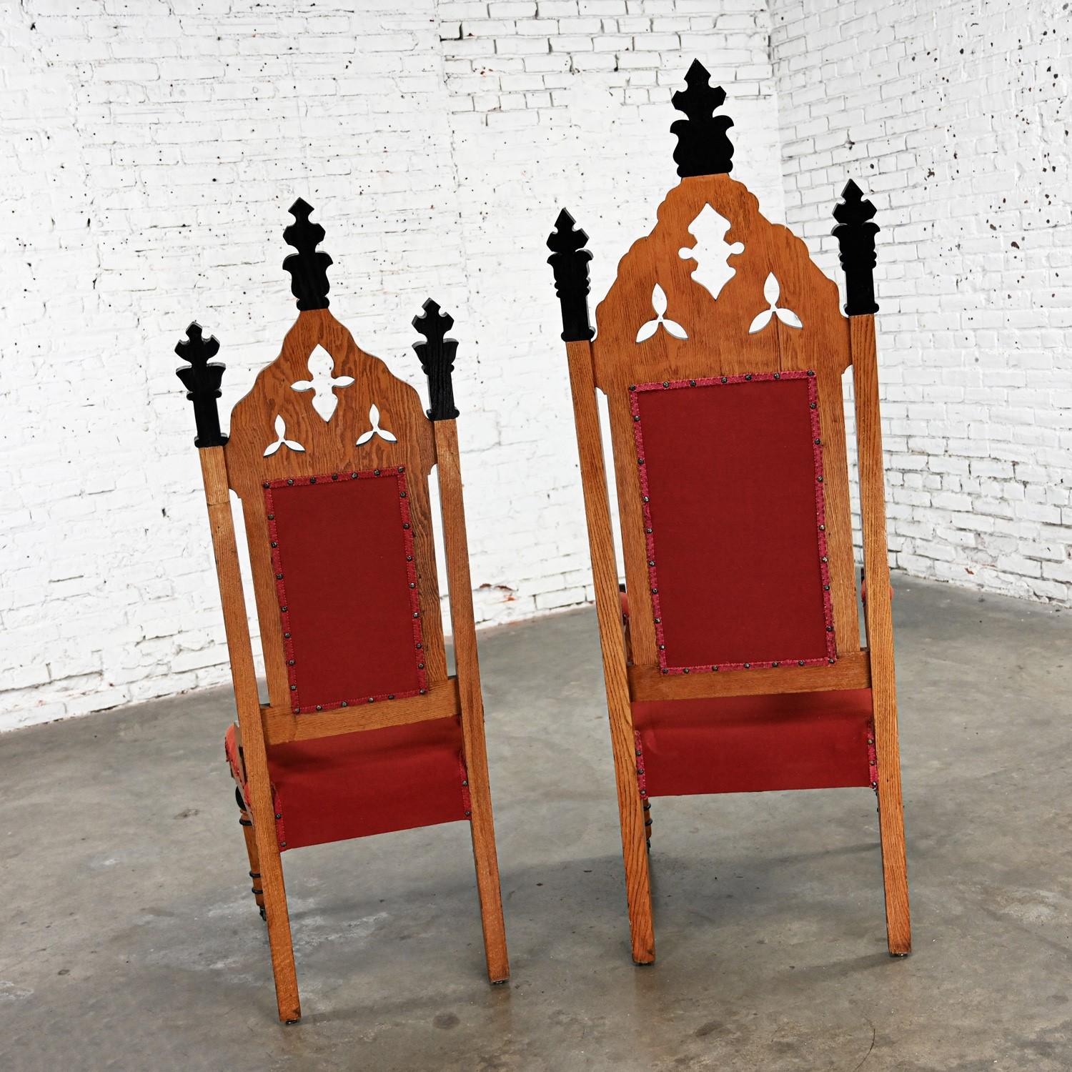 Oak Victorian or Gothic Revival Ecclesiastical His & Hers Throne Chairs a Pair For Sale 10