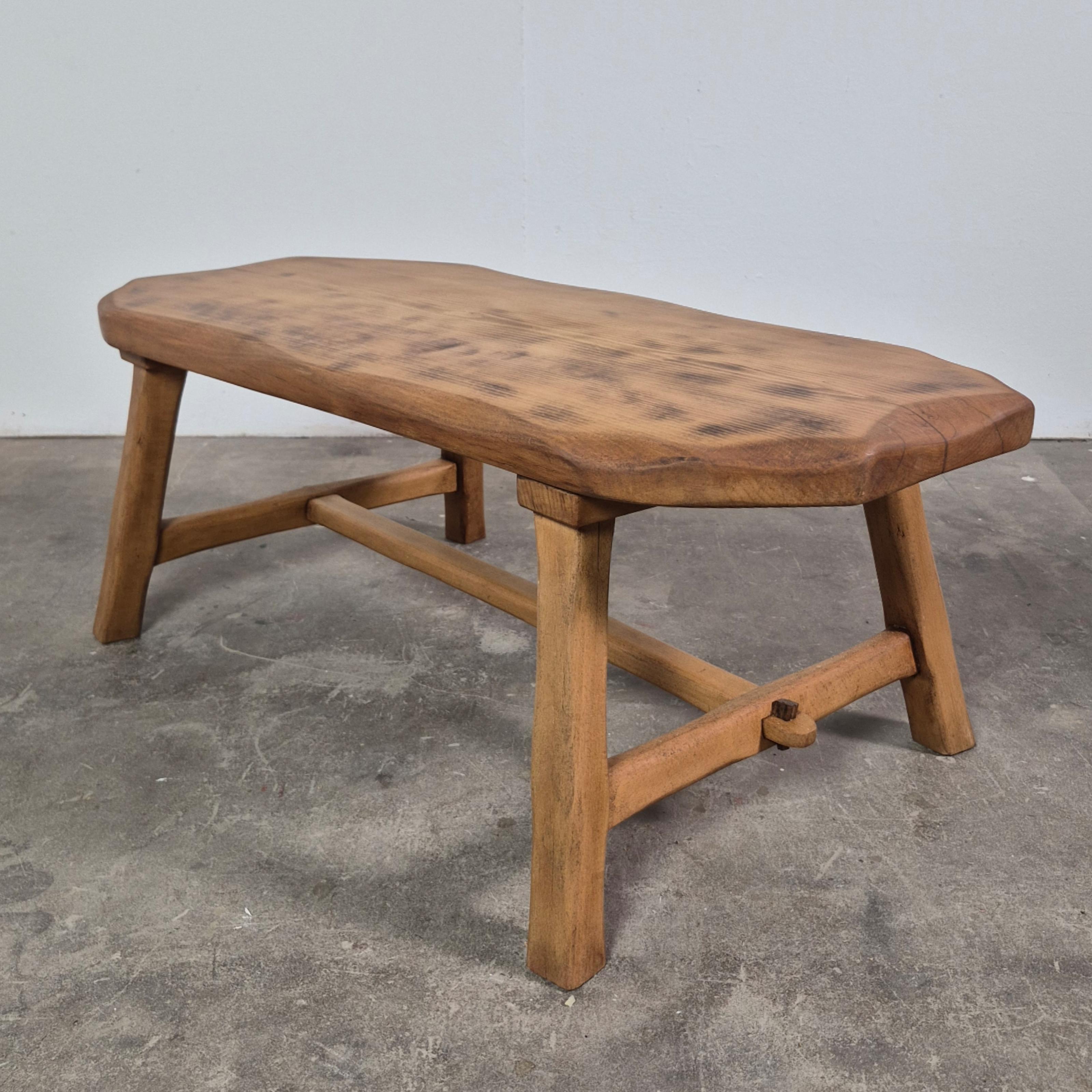 Hand-Carved Oak wabi sabi coffee table, Netherlands 1950s For Sale