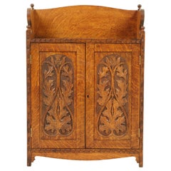 Antique Wall Cabinet, Carved Medicine Cabinet, Tiger Oak, Scotland 1910, B1716 