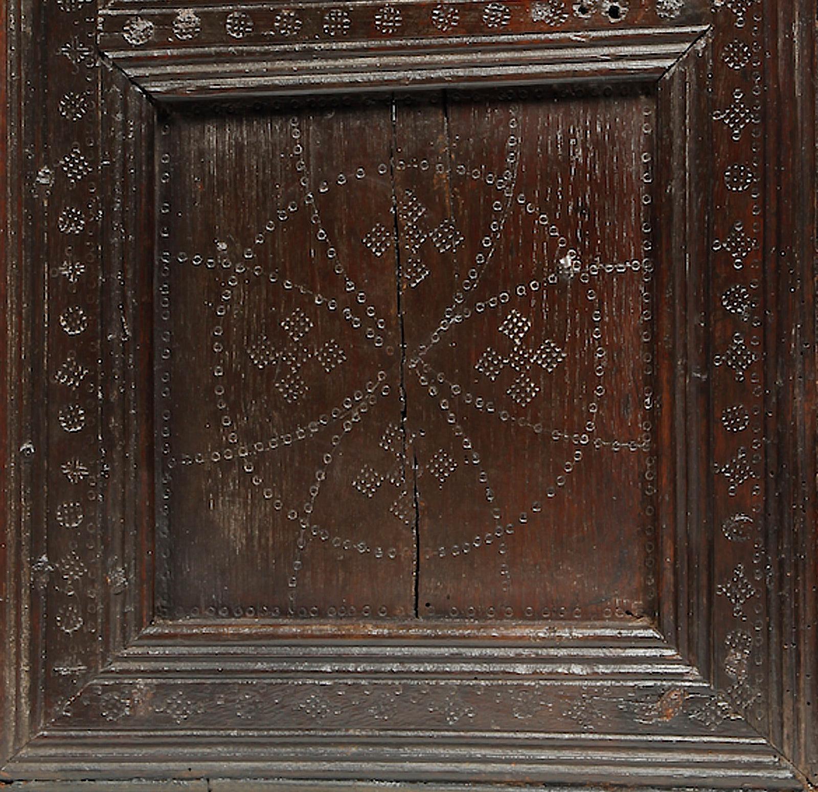 Oak Wall Cupboard, Charles II period. English, Yorkshire, Dated 1673 In Good Condition In Matlock, Derbyshire