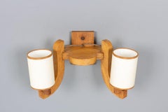 Oak Wall Light by Guillerme & Chambron for Votre Maison, France, 1950s