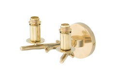 Oak Wall Light with Casting Brass Structure and Fabric Lamp Shade