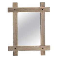 Oak Wall Mirror, Glass Frame, French Design, 1970s Vintage Decor