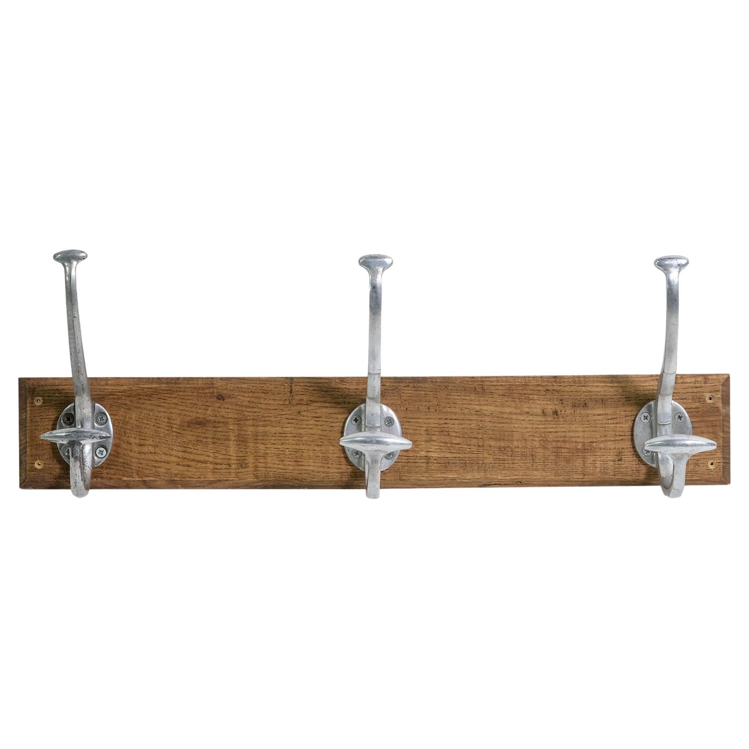 European Wood + Brass Wall Hat Coat Rack Two Hooks For Sale at