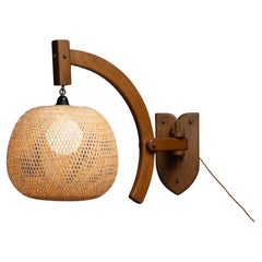 Vintage Oak Wall Sconce by Guillerme et Chambron, France circa 1960