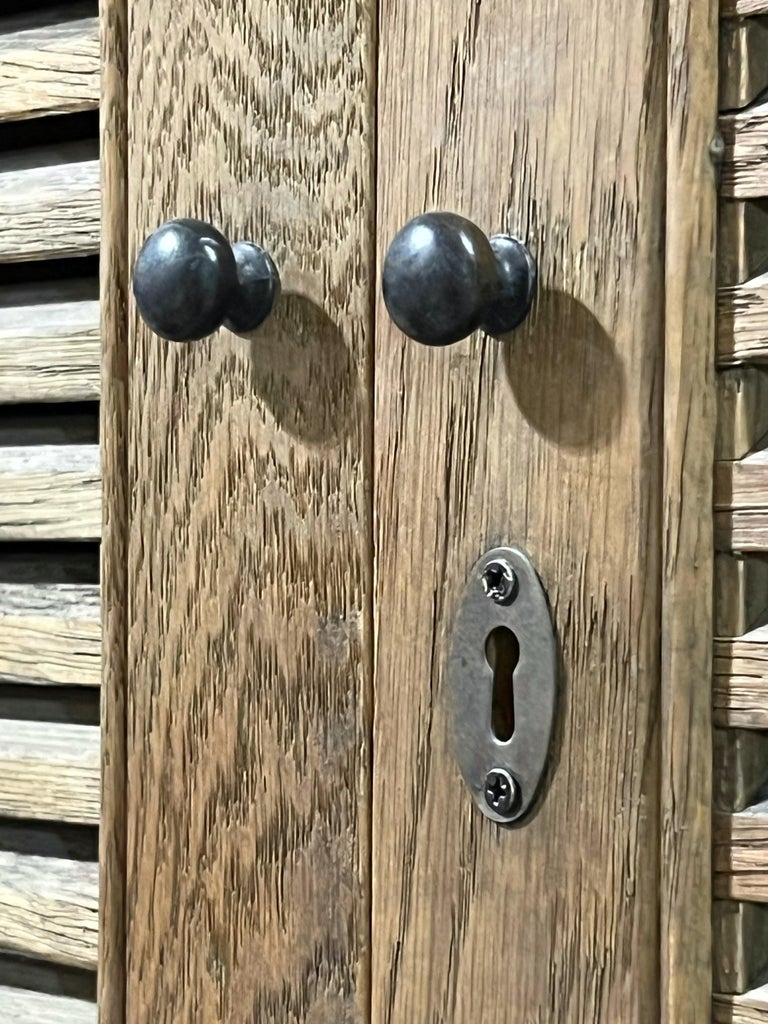 Oak Wardrobe Linen Blanket Closet with Slated Doors For Sale at 1stDibs