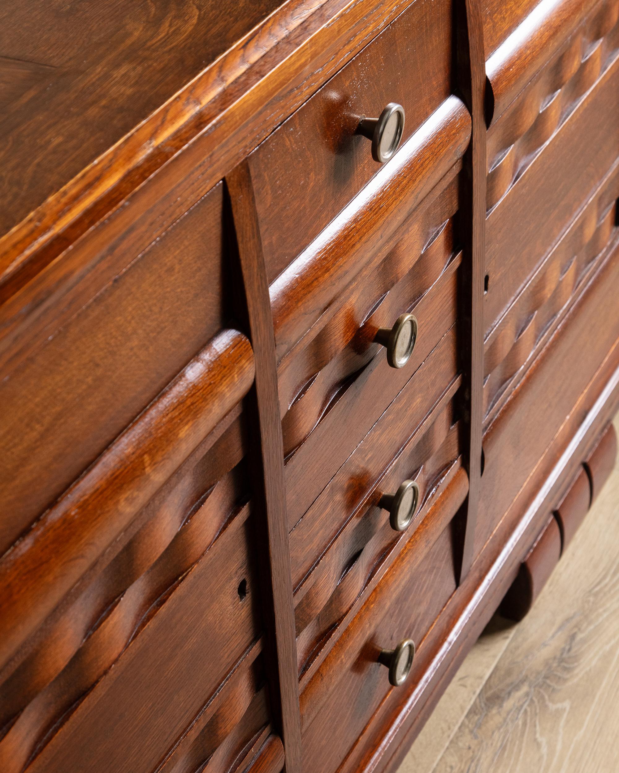 Oak Wave Front Sideboard Manner of Charles Dudouyt, France, 1940's For Sale 5