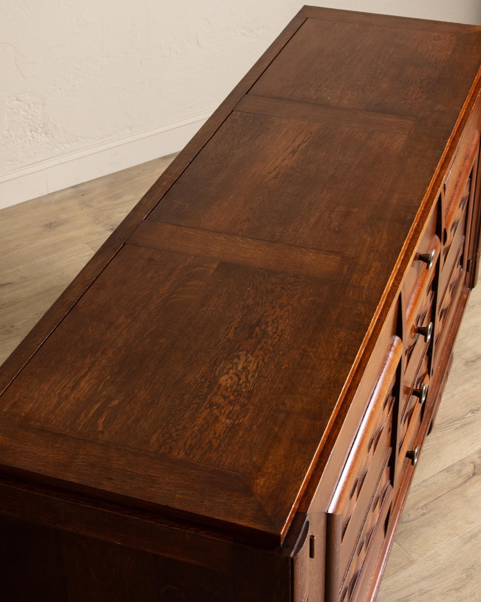 Oak Wave Front Sideboard Manner of Charles Dudouyt, France, 1940's For Sale 6