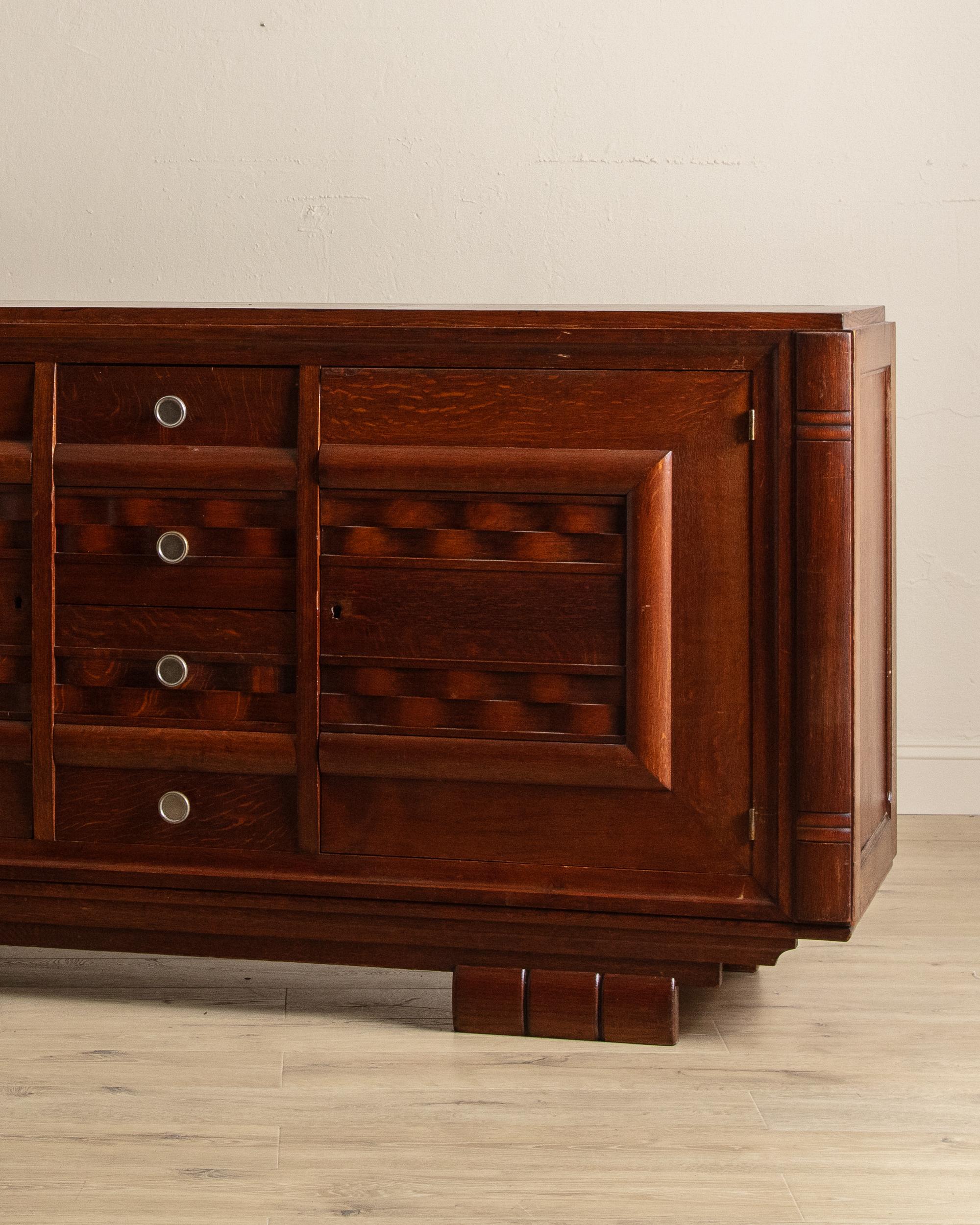 Art Deco Oak Wave Front Sideboard Manner of Charles Dudouyt, France, 1940's For Sale