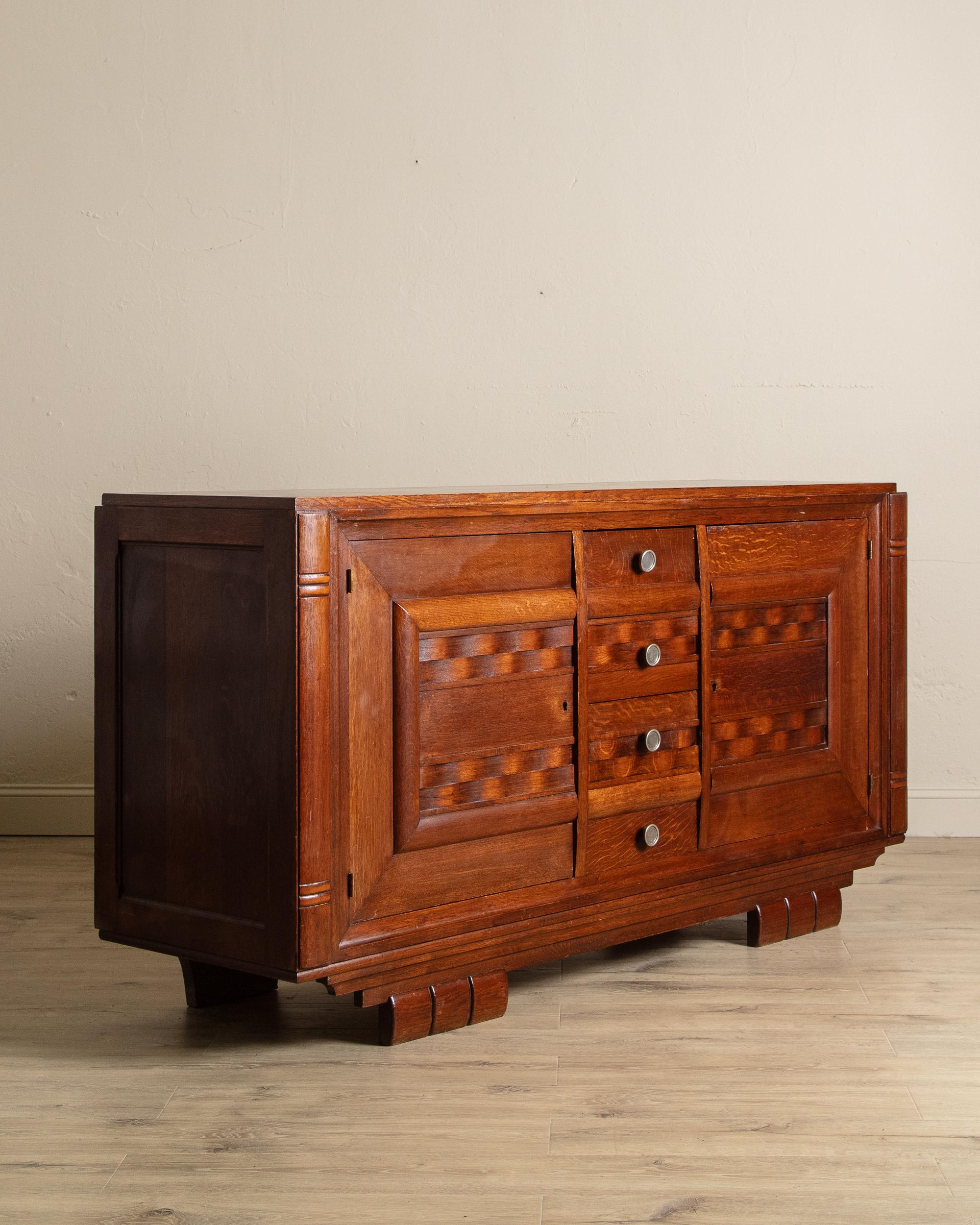 French Oak Wave Front Sideboard Manner of Charles Dudouyt, France, 1940's For Sale