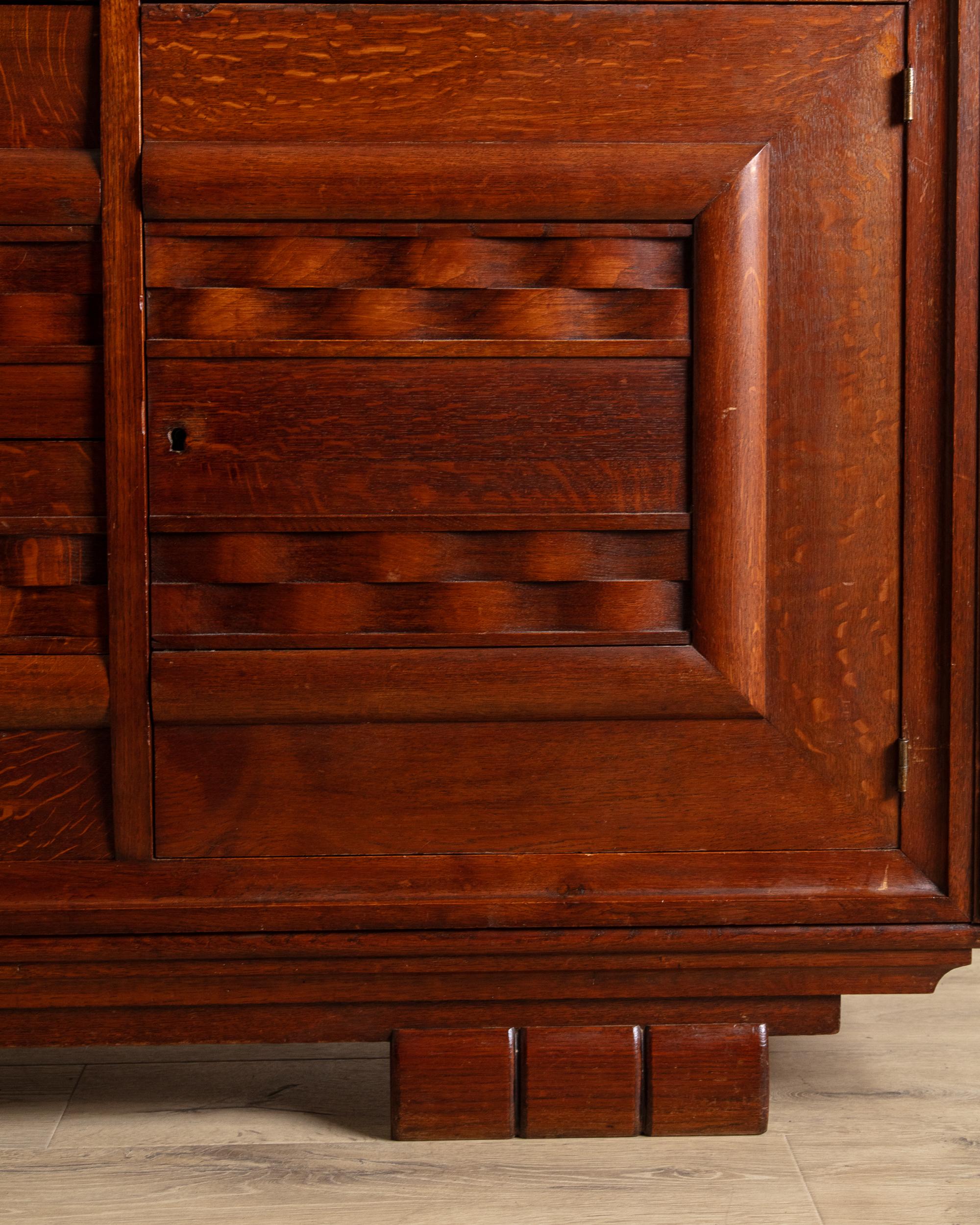 Oak Wave Front Sideboard Manner of Charles Dudouyt, France, 1940's For Sale 2