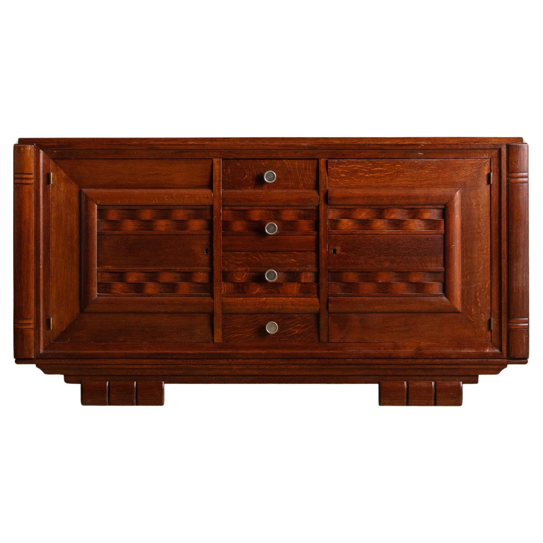Oak Wave Front Sideboard Manner of Charles Dudouyt, France, 1940's For Sale