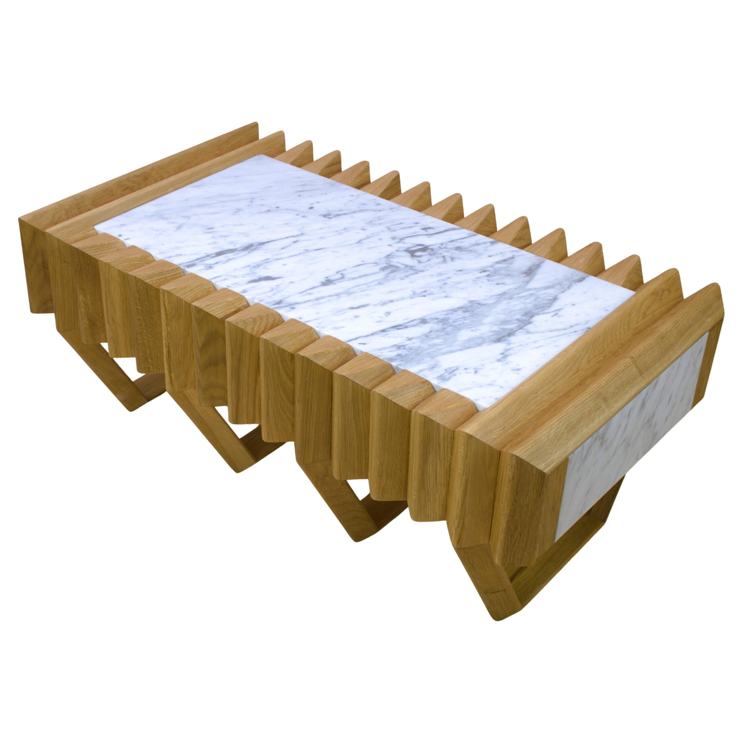 Oak white marble coffee table For Sale