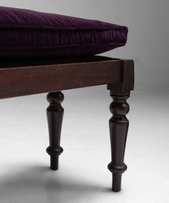 Oak Window Bench in Purple Velvet England, circa 1840