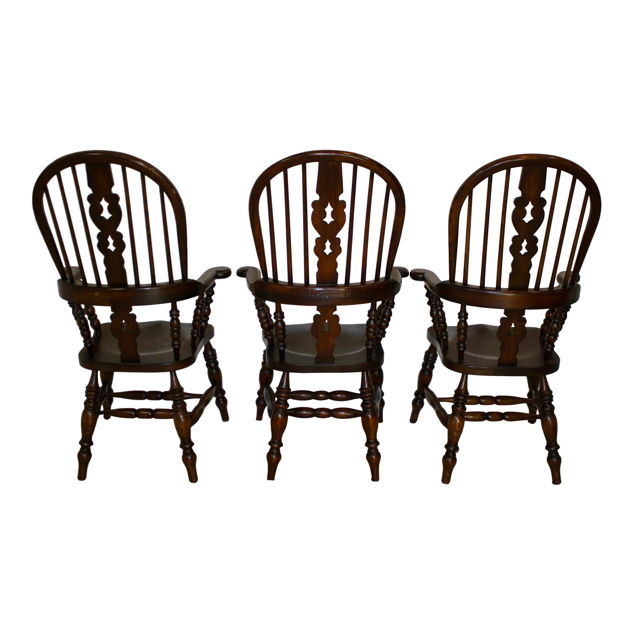 Oak Windsor Highback Armchairs, Set of Six, circa 1920 5