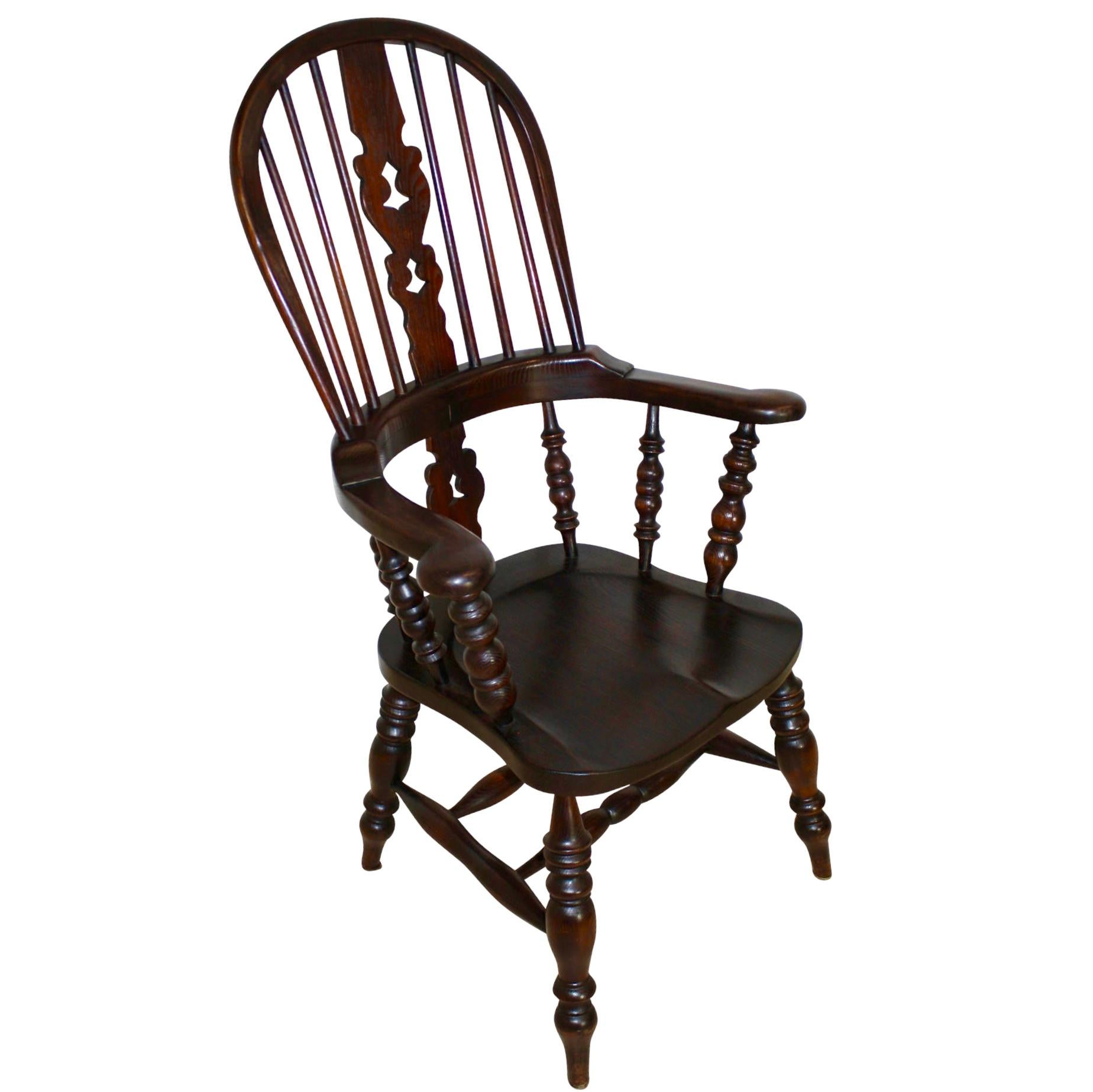 Oak Windsor Highback Armchairs, Set of Six, circa 1920 In Good Condition In Evergreen, CO