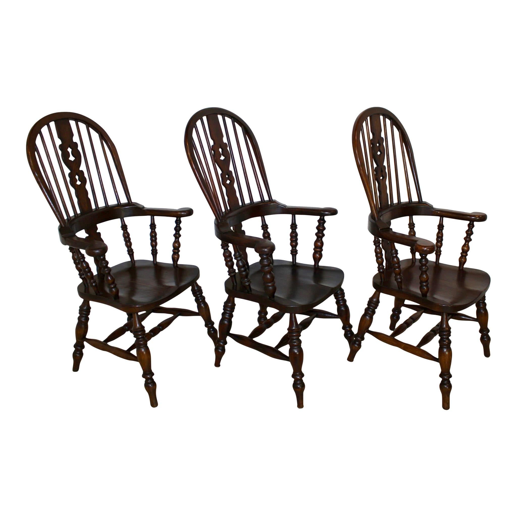 Oak Windsor Highback Armchairs, Set of Six, circa 1920 4