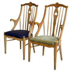 Oak Wood Armchairs Sculptural accent chairs Denmark 1960s