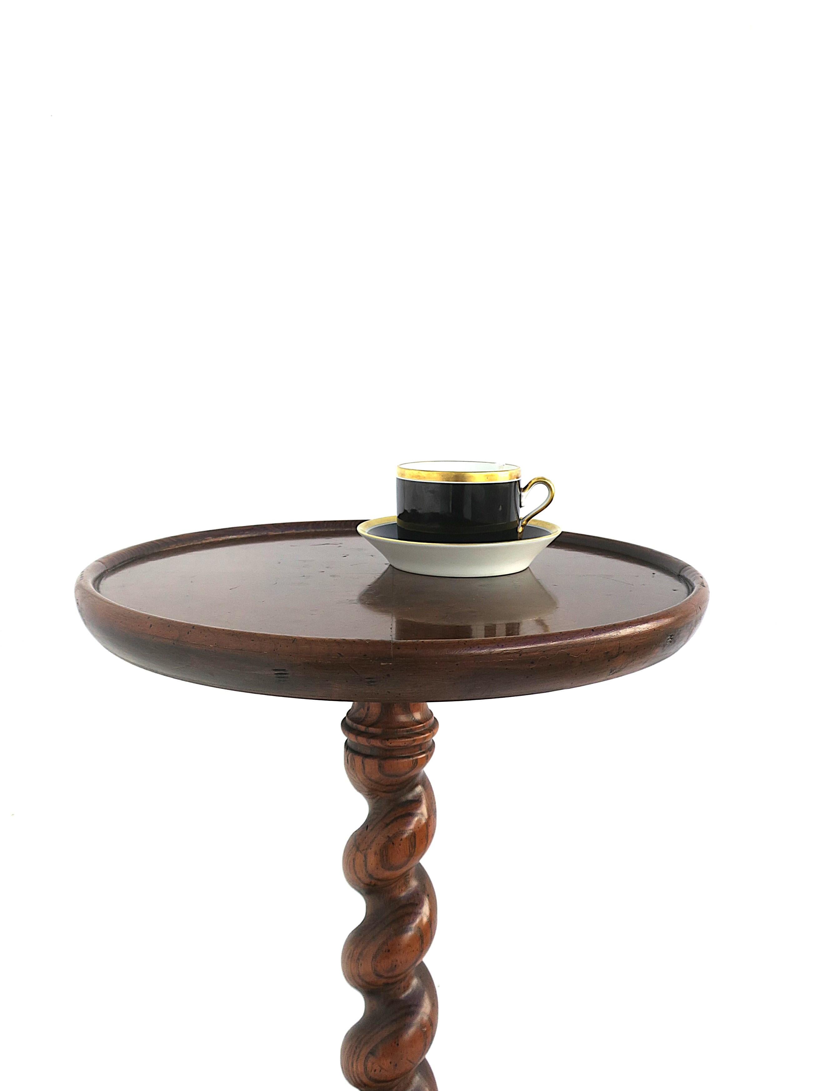 Stained Oak Wood Barley Twist Side Table