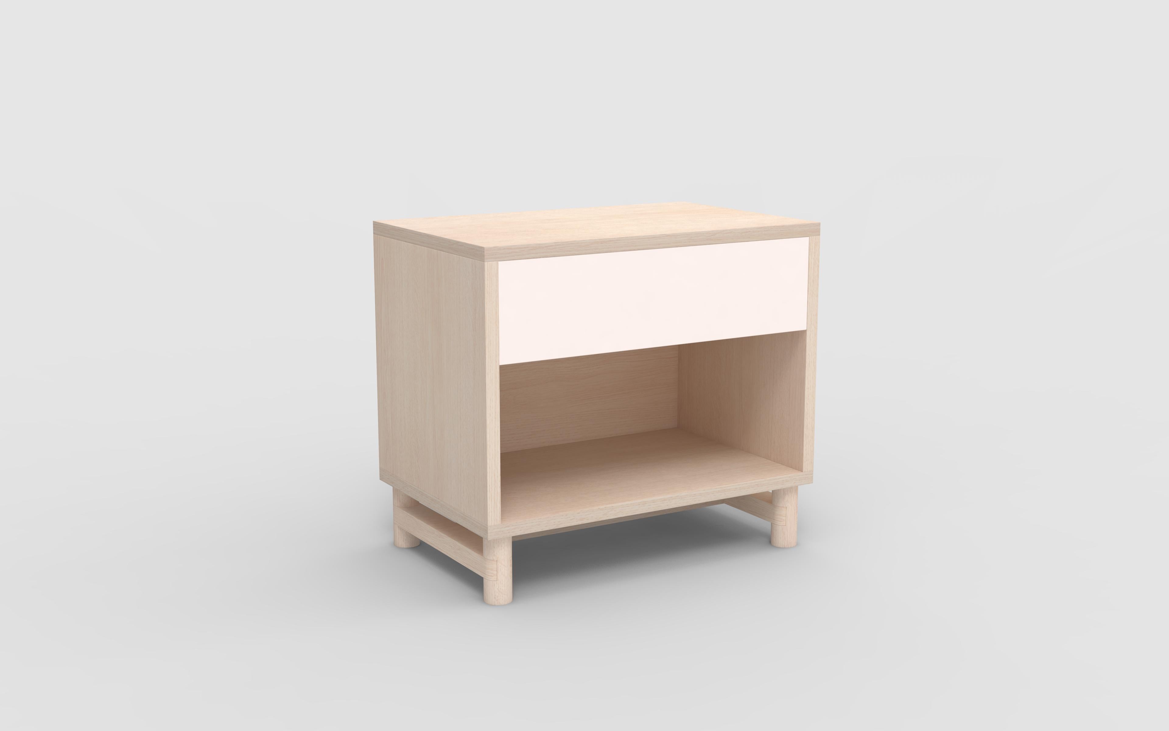 Oak Wood Bedside Table with One '1' Drawer and Bottom Shelf in Oak Clear Lacquer For Sale 2