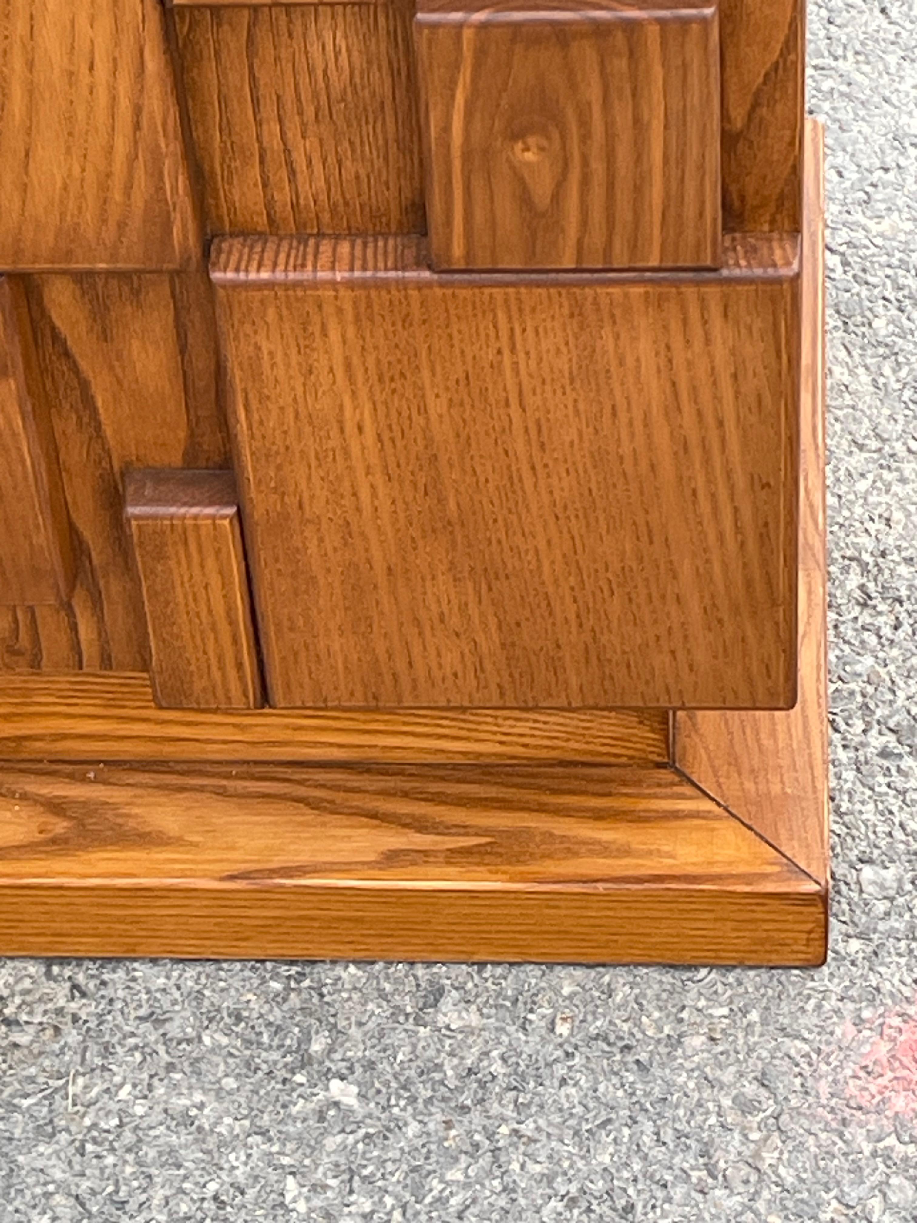 Oak Wood Brutalist Design Four Door Cabinet, Italy, 1980s In Good Condition For Sale In New York, NY