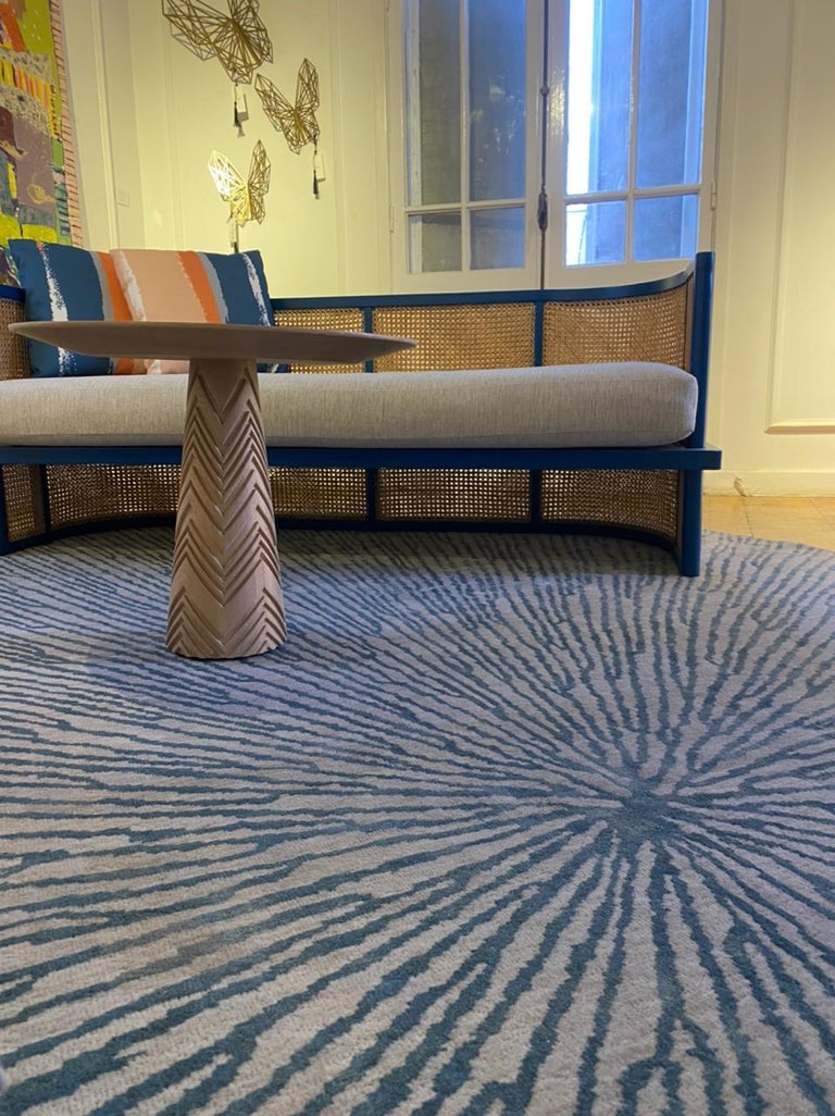 Oak Wood Coffee Table Set Engraved with Patterns Inspired from Ancient