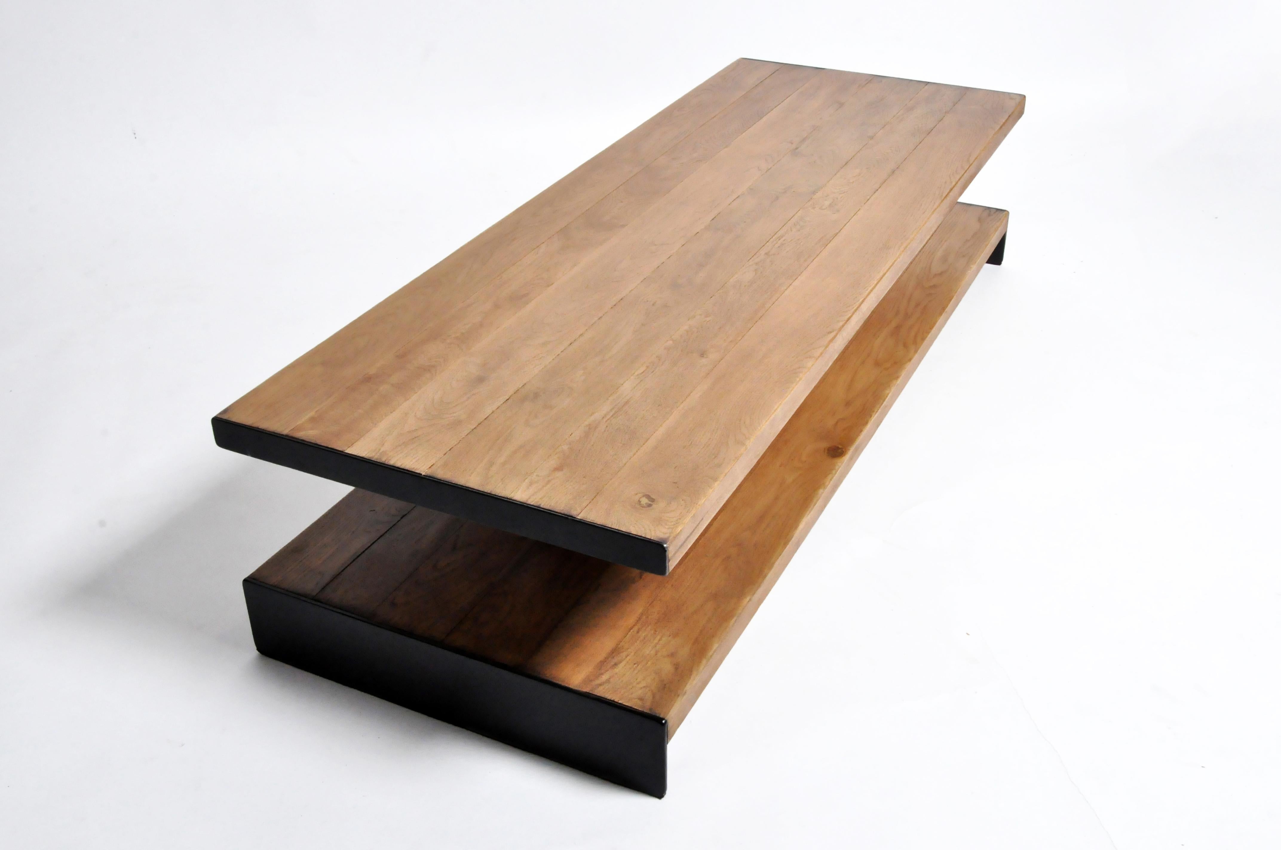 Oak Wood Coffee Table with Metal Trim 1