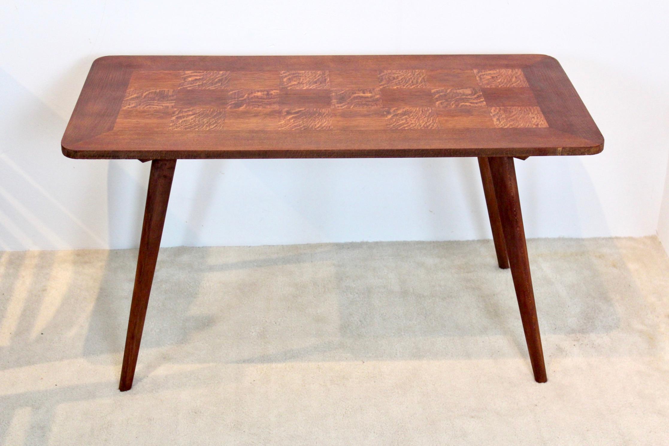 Mid-Century Modern Oak Wood Coffee Table with Veneer Inlay, 1950s For Sale