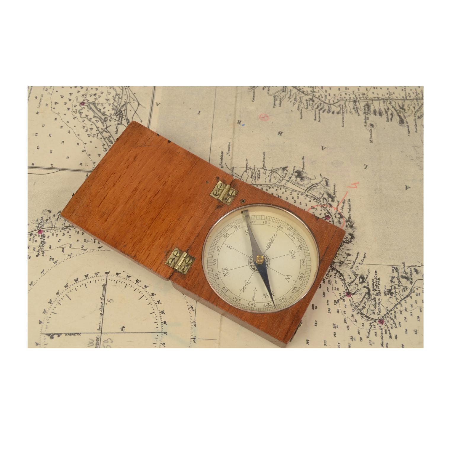 British 19th Century Antique Oakwood Magnetic Surveyng Compass English Manufacture 