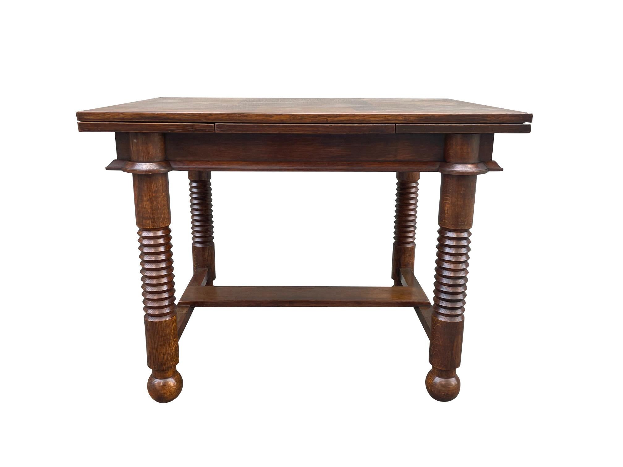 French Oak Wood Desk or Dining Table Style of Charles Dudouyt, France, 1940s For Sale