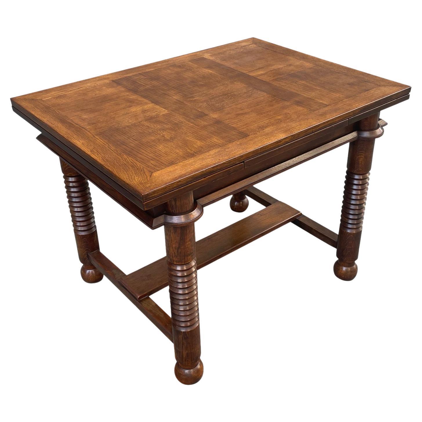 Oak Wood Desk or Dining Table Style of Charles Dudouyt, France, 1940s For Sale