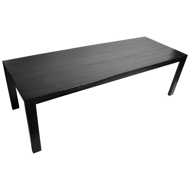 Oak Wood Dining Table with Metal Trim For Sale