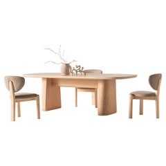 Oak Wood Dining Table with Travertine-Texture Porcelain 90 W x 38 D x 30 H in