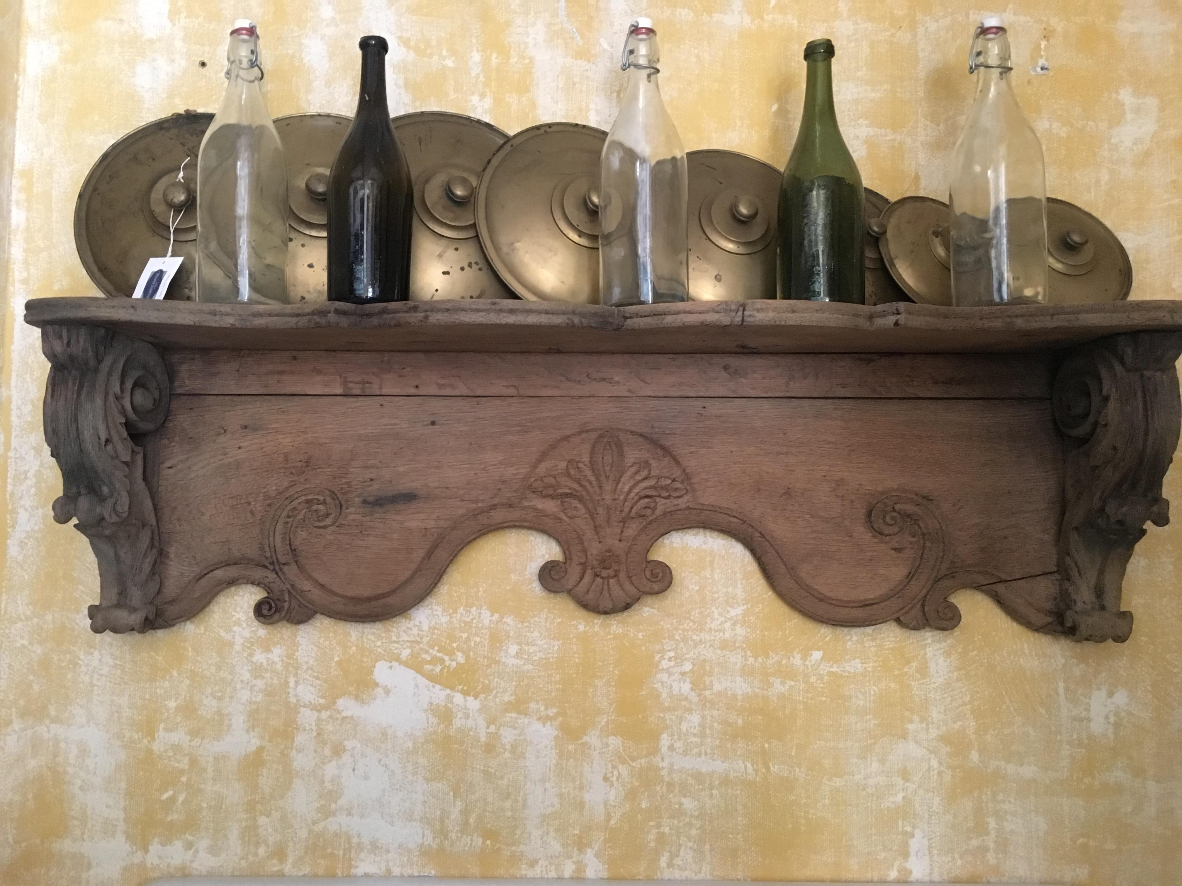 Carved Oak Wood French Shelf or Wall Console from 1890s For Sale