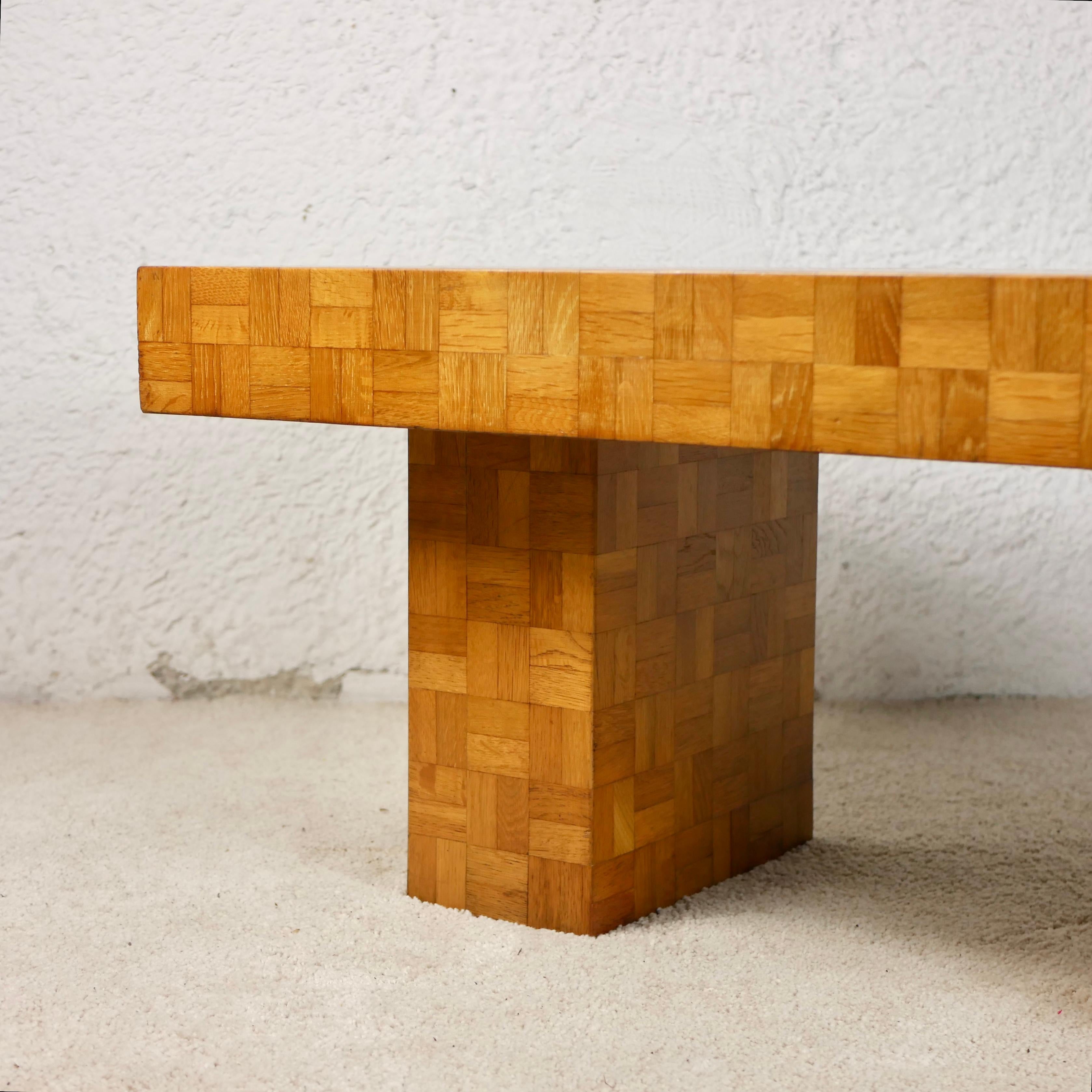 Oak Wood Marquetry Coffee Table from the 1970s 3
