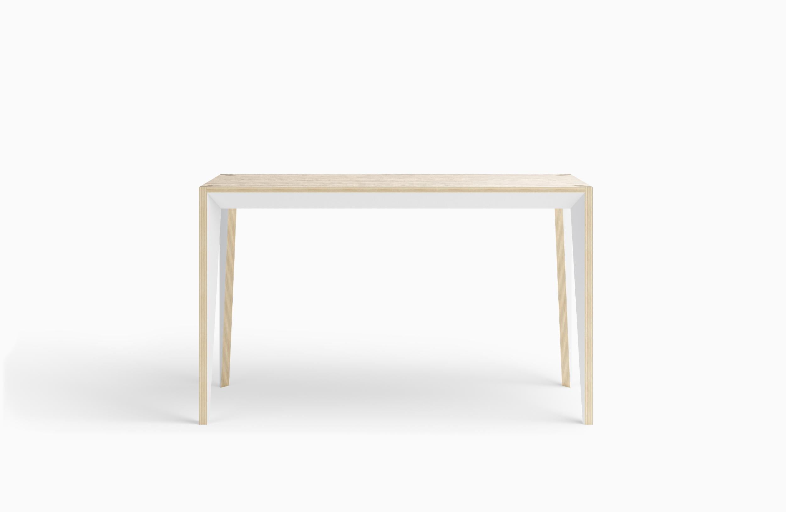 Merging clean lines with warm materials, the faceted geometry of the MiMi console table creates a slender, elegant profile punctuated with painted surfaces that capture light. This modern and graceful design looks great from all angles and can also