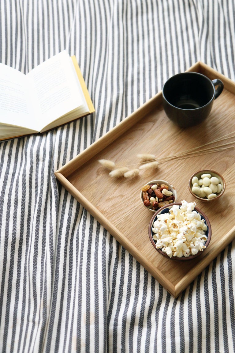 Oak Wood Rectangular Ottoman Tray Without Handles For Sale at 1stDibs