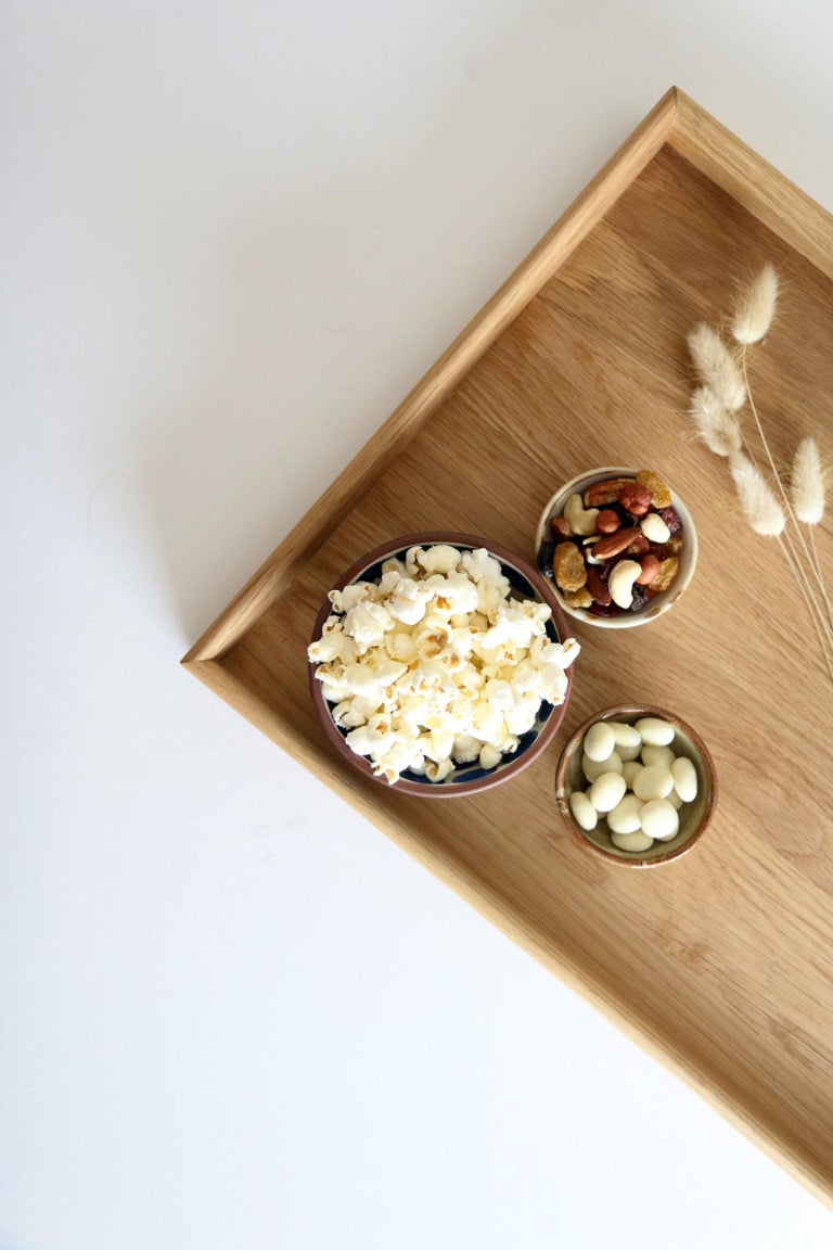 Oak Wood Rectangular Ottoman Tray Without Handles For Sale at 1stDibs