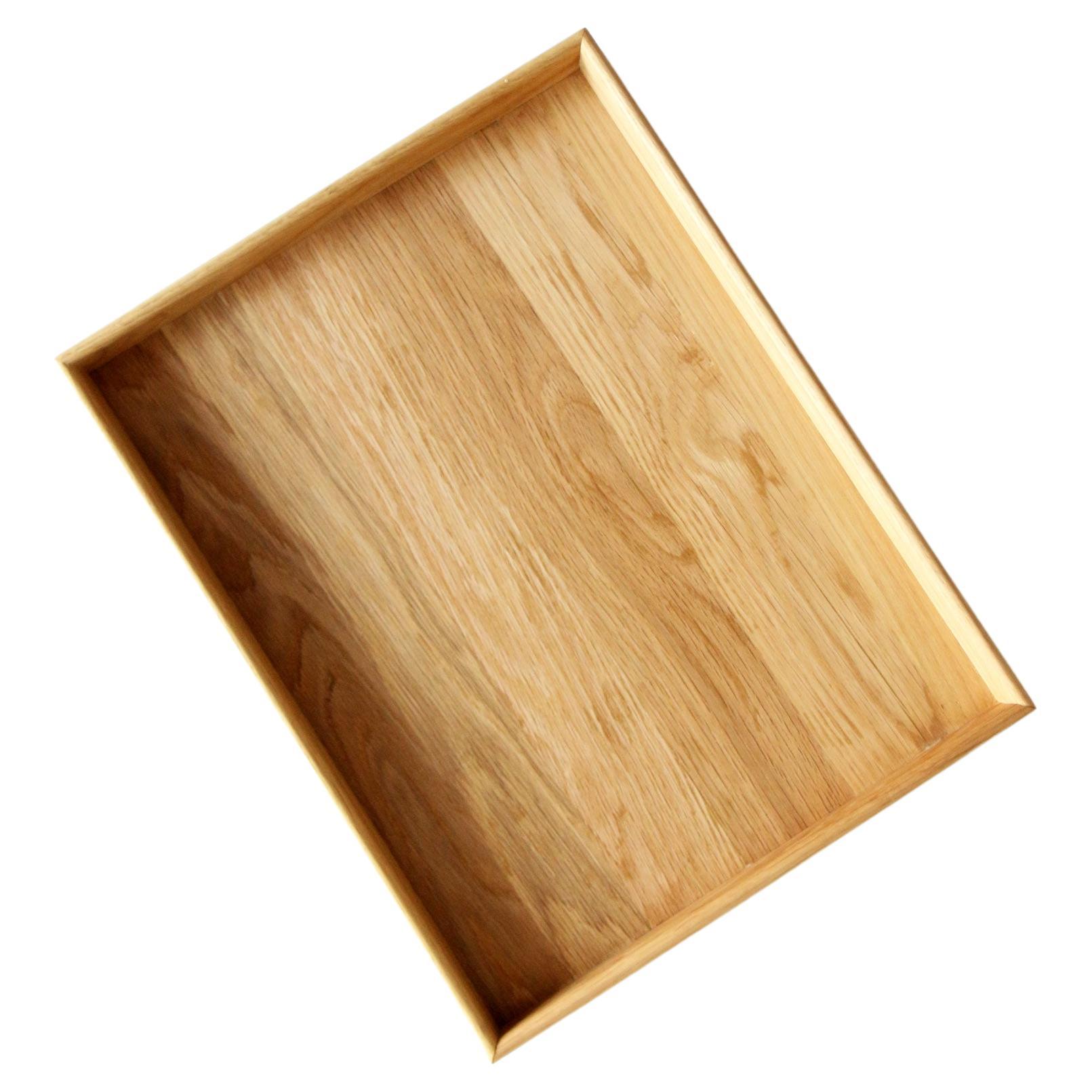 Plateau ottoman rectangulaire en bois de chêne sans poignées 60 x 45 cm