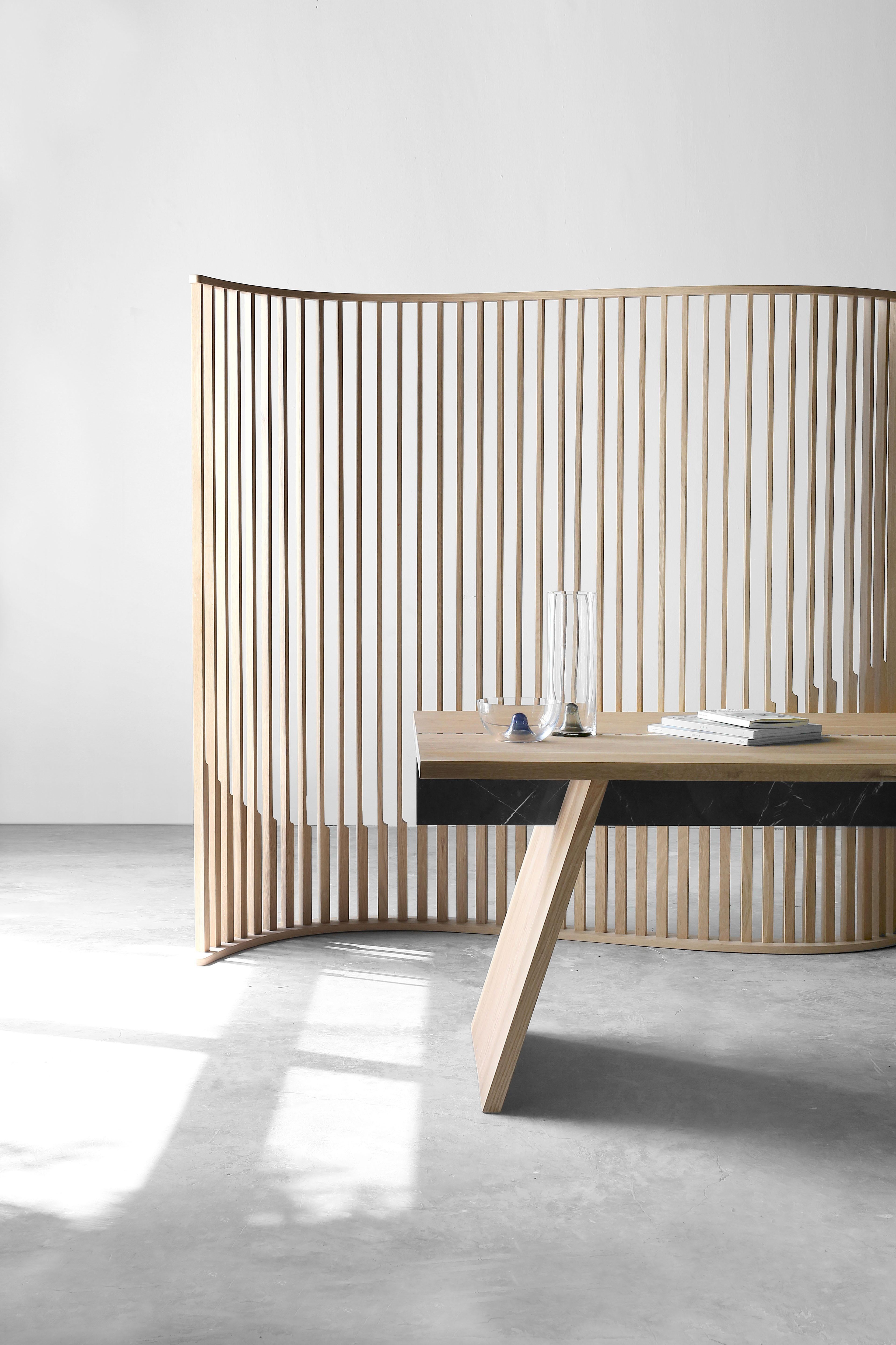 Chêne Laws of Motion Room Divider in Oak Wood, Space Divider Screen by Joel Escalona