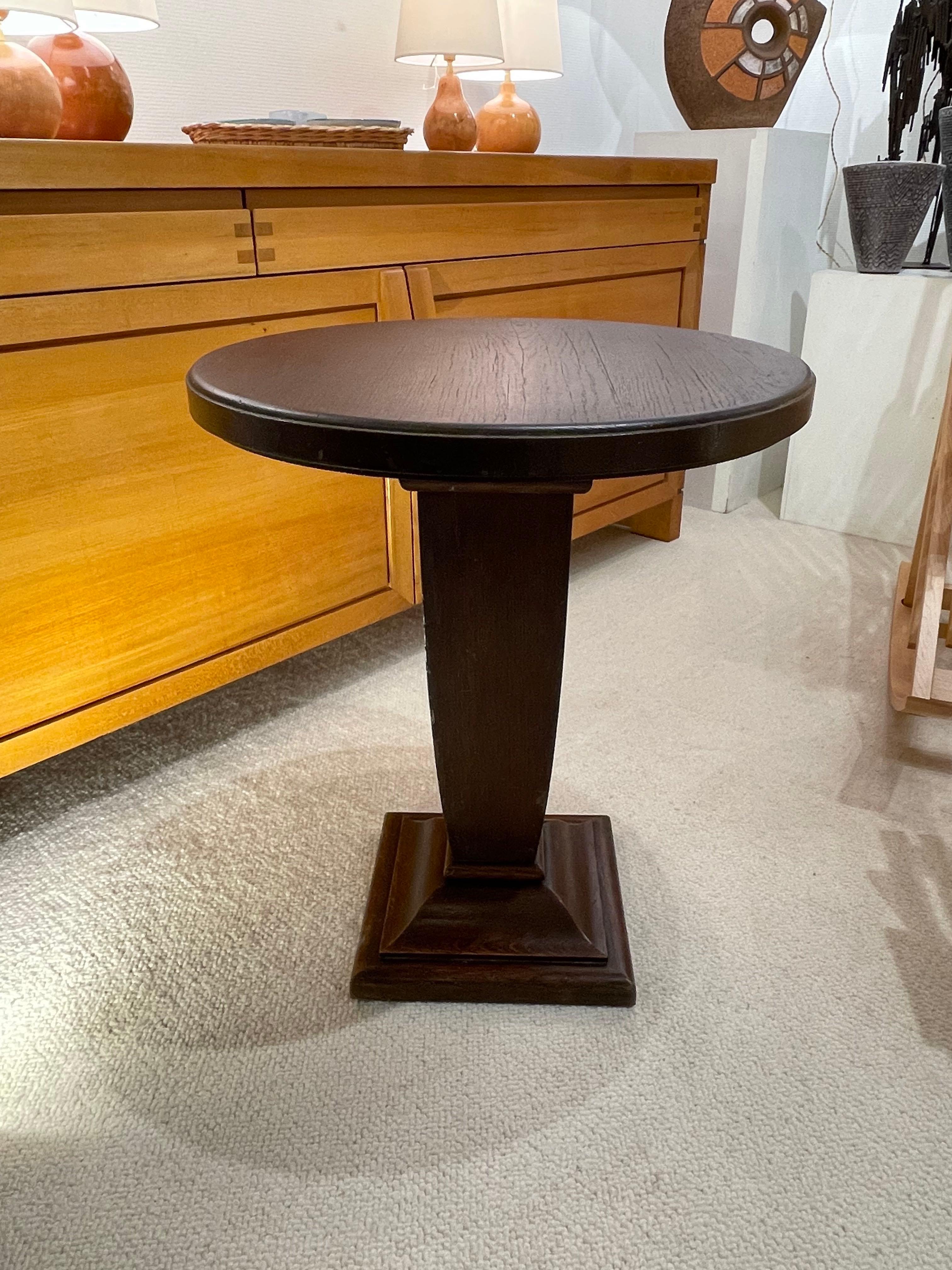 Oak Wood Round Sphere Shaped Column Side Table, France, Mid Century In Good Condition For Sale In New York, NY