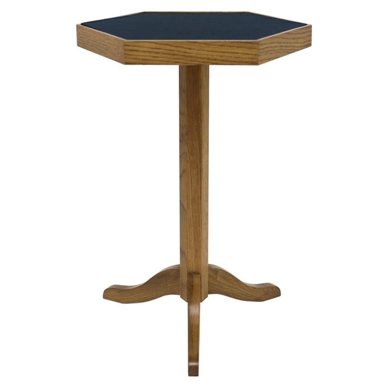 Oak Wood Side Table with Shaped Top on Pedestal Base and Legs