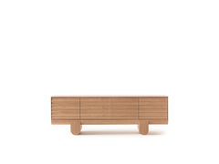 OAK Wood Sideboard with Travertine Porcelain Top 93.7 W x 20.5 D x 30.7 H in