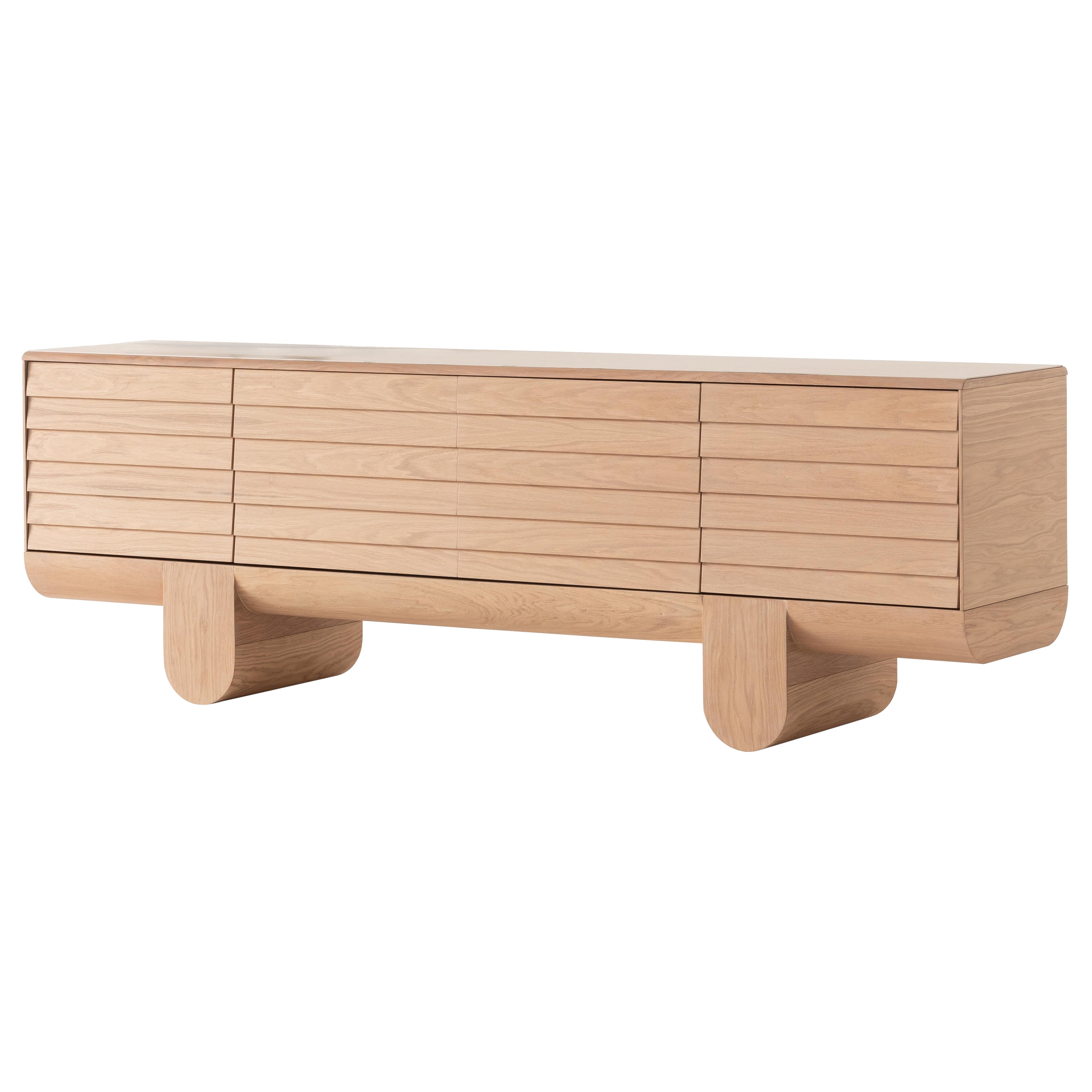 OAK Wood Sideboard with Travertine Porcelain Top 93.7 W x 20.5 D x 30.7 H in