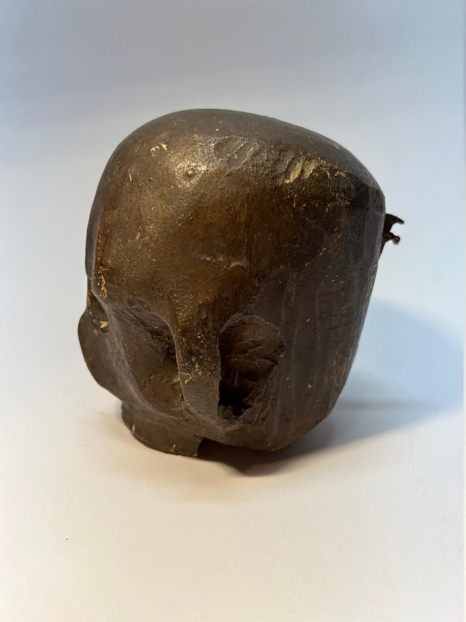 Oak Wood Skull Polychromed 18th Century For Sale 2
