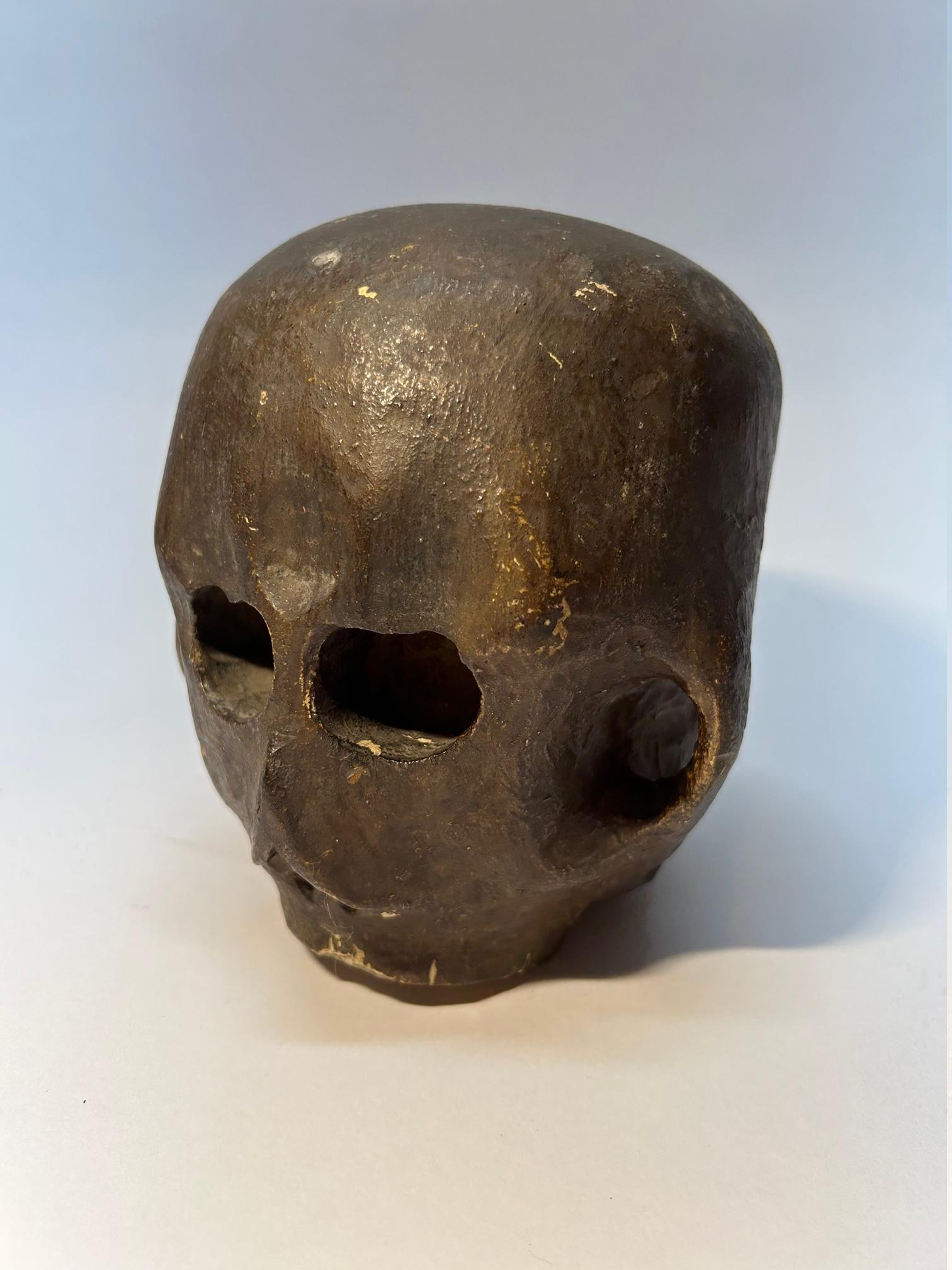 Oak Wood Skull Polychromed 18th Century For Sale 3