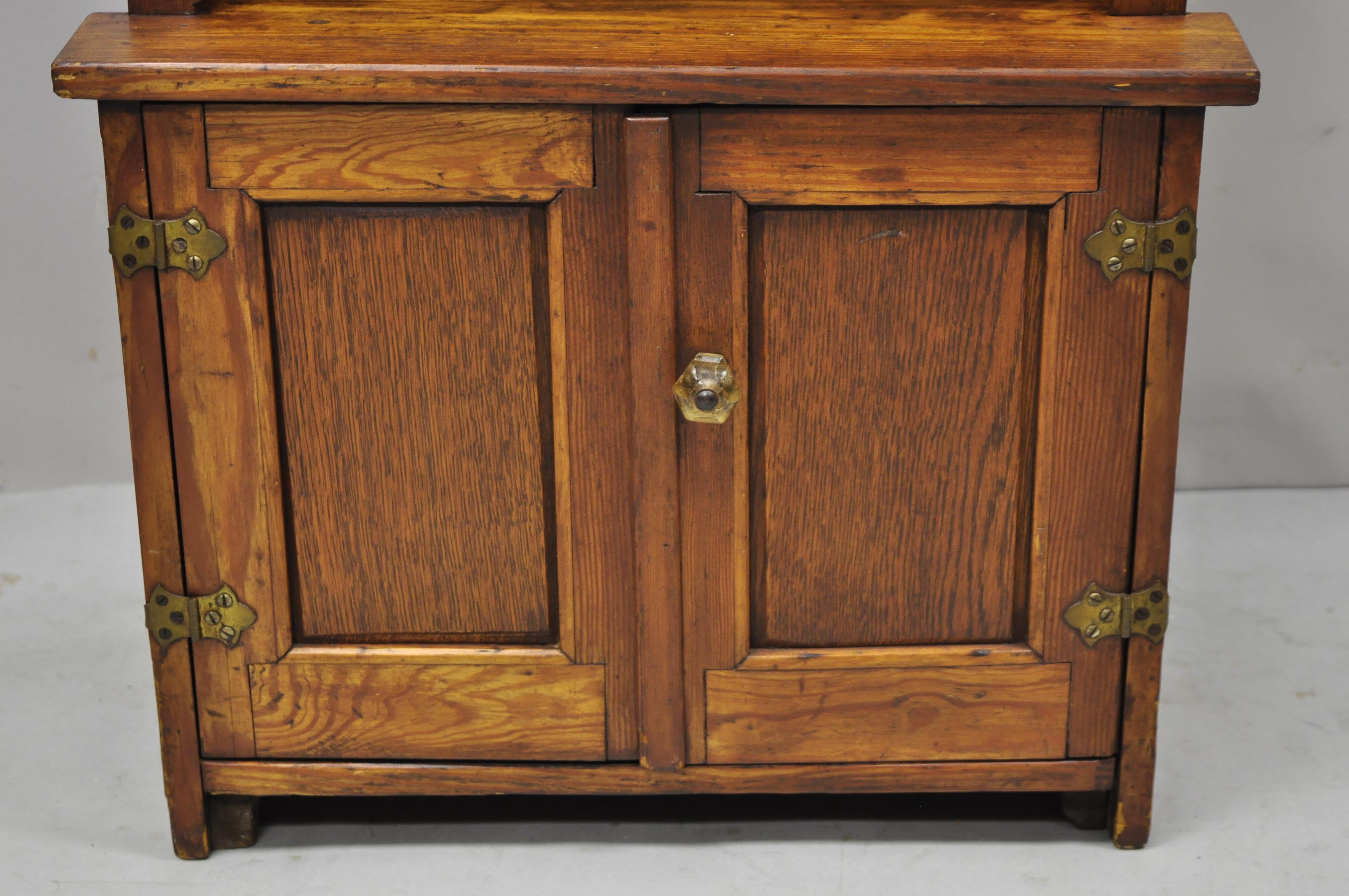 American Colonial Oak Wood Small Miniature Cupboard Colonial Kitchen Childs Cabinet For Sale