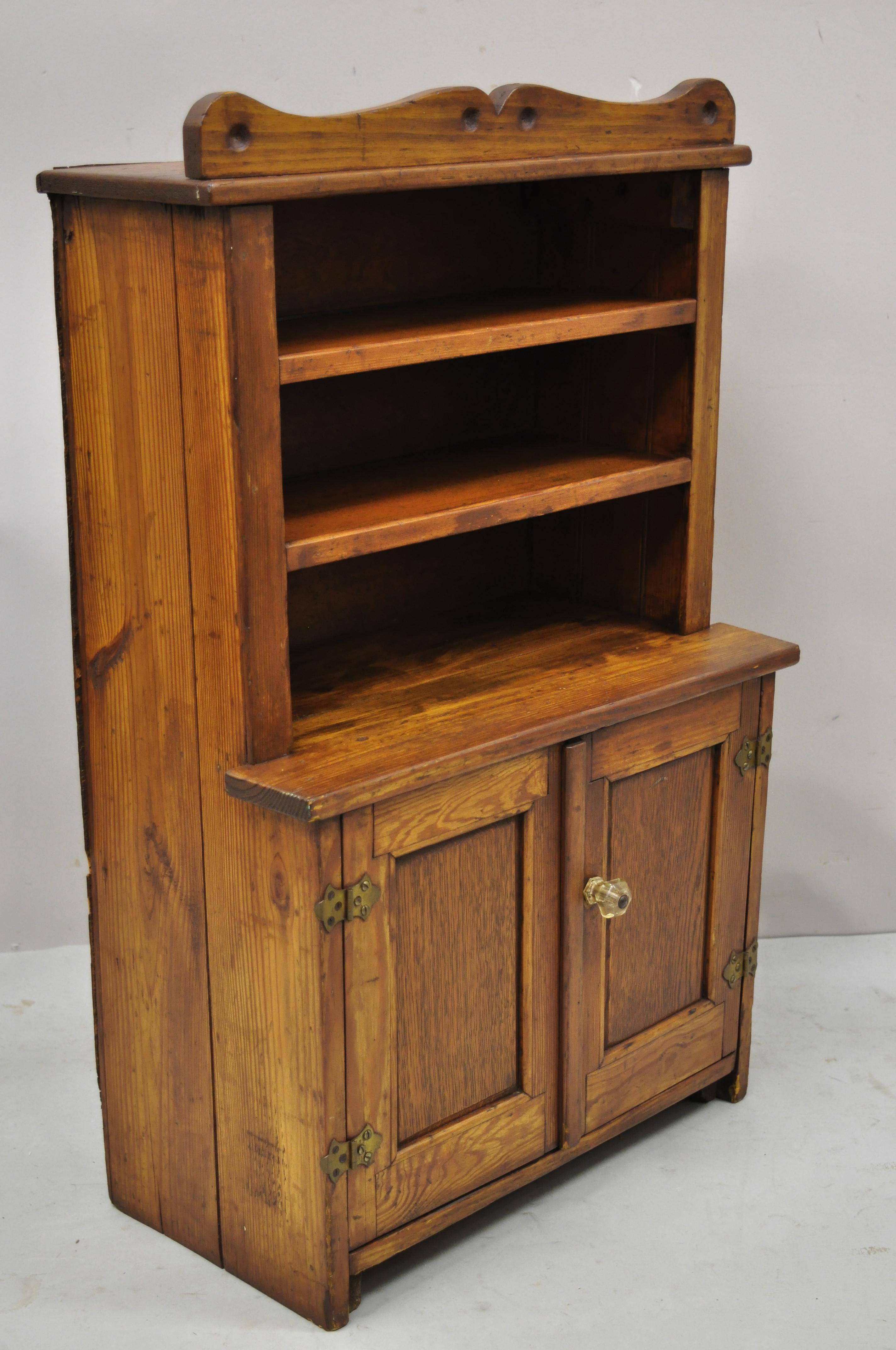 20th Century Oak Wood Small Miniature Cupboard Colonial Kitchen Childs Cabinet For Sale