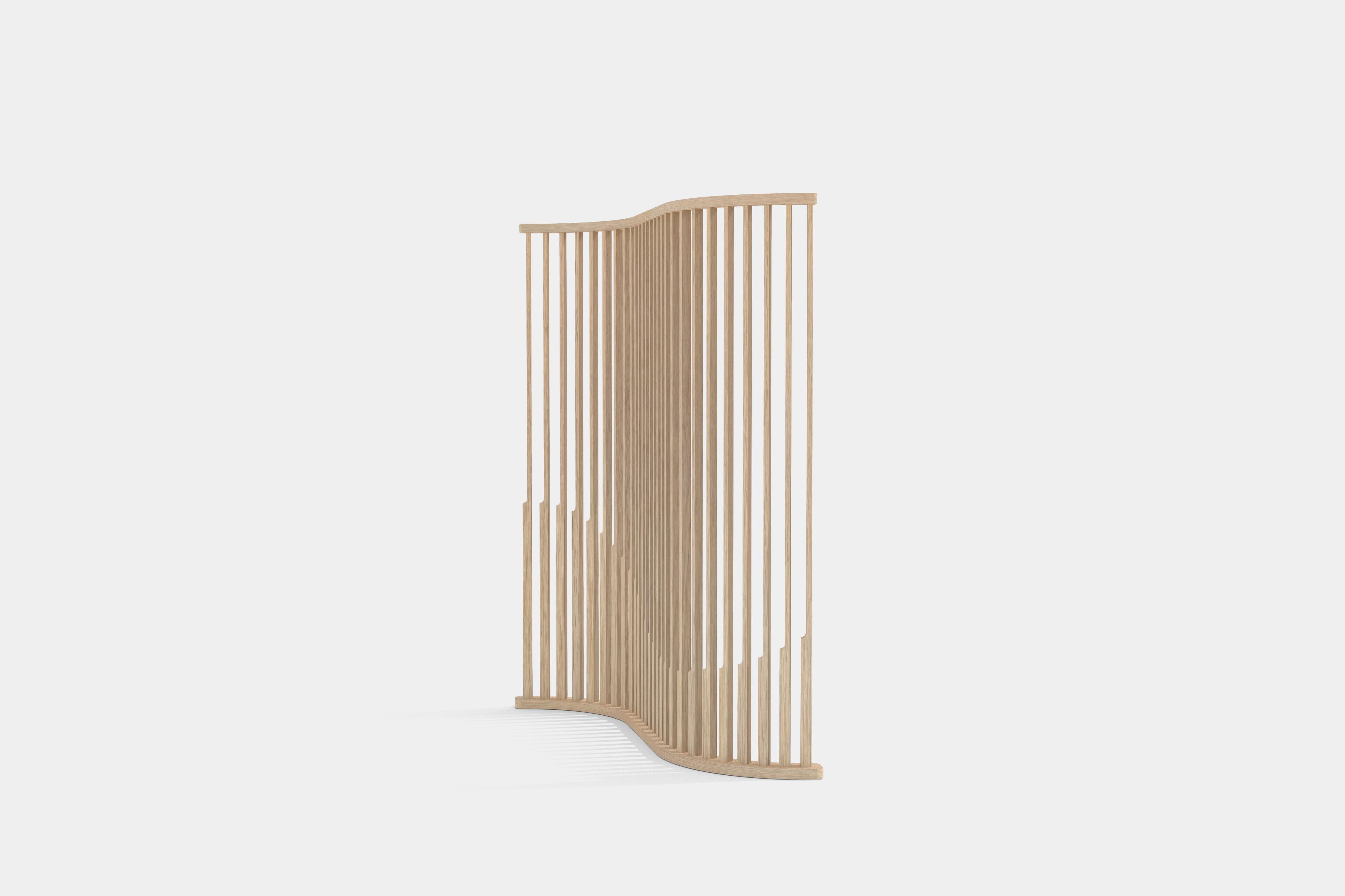 Laws of Motion Small Room Divider in Oak Wood, Screen by Joel Escalona 3